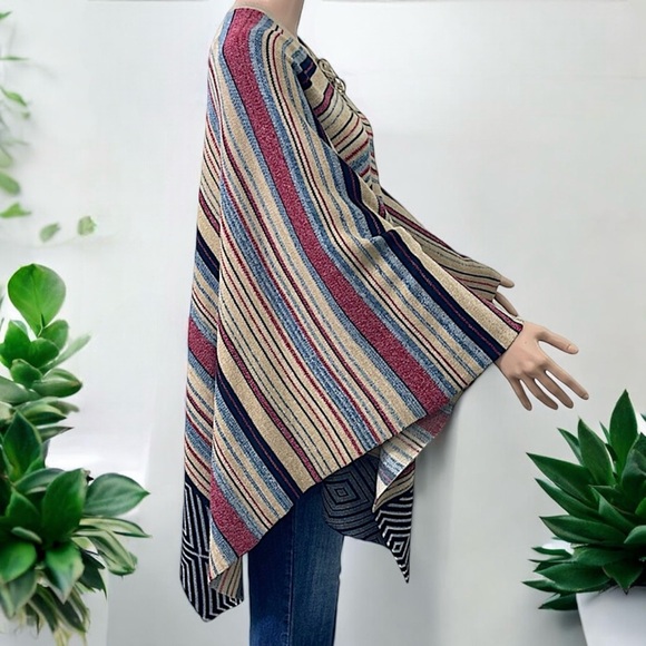 Janice Women’s Multi-Color Geometric Stripe Lace-Up Detail Poncho - Picture 5 of 16
